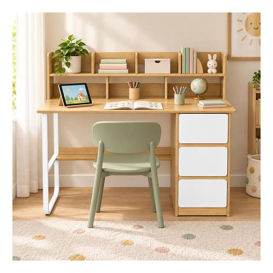 Escritorio De Oficina Minimalista MDF Con 3 Cajones 8 Estantes - Imagen 7