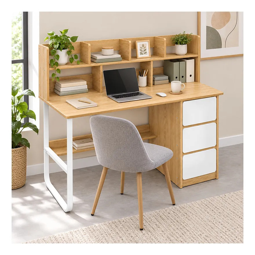Escritorio De Oficina Minimalista MDF Con 3 Cajones 8 Estantes - Imagen 3