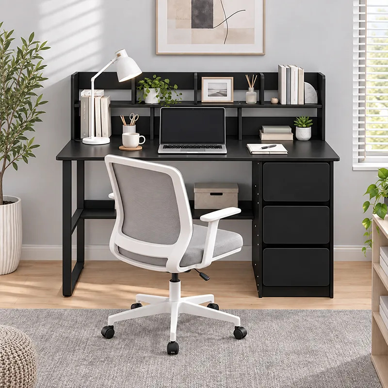 Escritorio De Oficina Minimalista MDF Con 3 Cajones 8 Estantes - Imagen 8