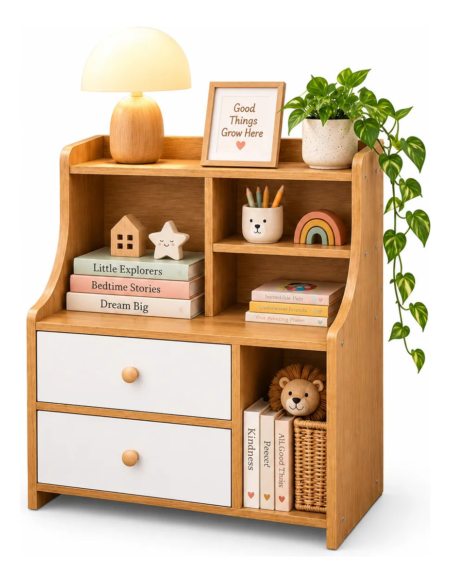 Mesa De Luz Mdf Con Estantes Y 2 Cajones 60x50x30 cm