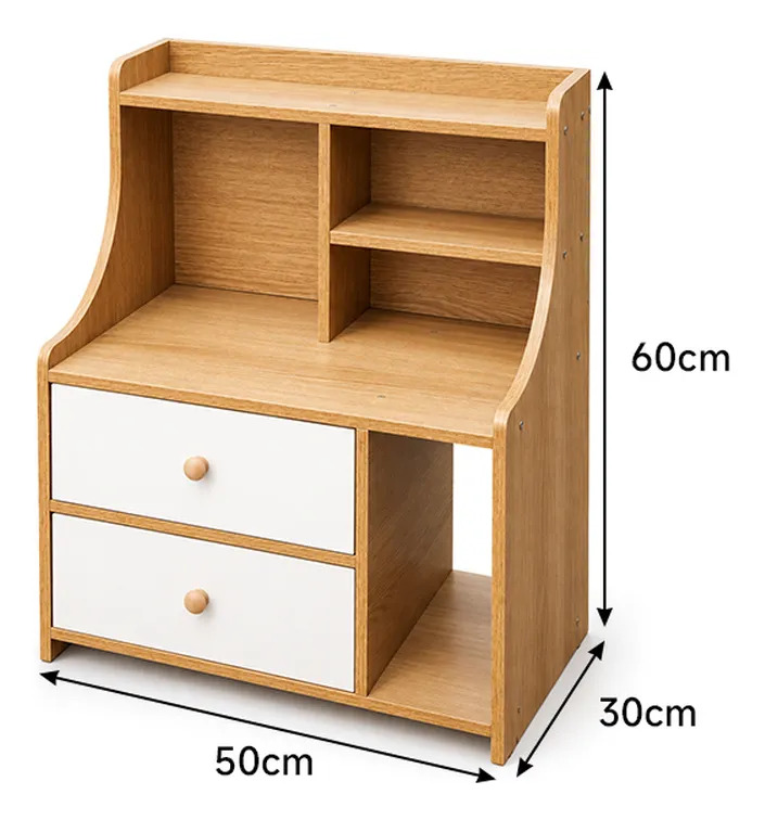 Mesa De Luz Mdf Con Estantes Y 2 Cajones 60x50x30 cm - Imagen 6
